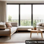 미니멀리즘을 실천하는 커플의 삶 이야기 - A cozy, minimalist living room in a modern European apartment, featuring natural wooden furniture, l...
