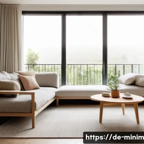 미니멀리즘을 실천하는 커플의 삶 이야기 - A cozy, minimalist living room in a modern European apartment, featuring natural wooden furniture, l...