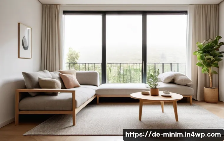 미니멀리즘을 실천하는 커플의 삶 이야기 - A cozy, minimalist living room in a modern European apartment, featuring natural wooden furniture, l...