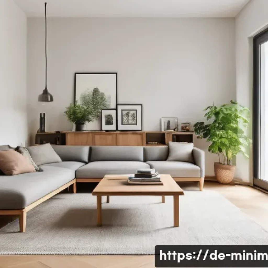 미니멀리즘을 통한 집 정리 방법 - A serene, minimalist German living room interior featuring clean lines and natural light streaming t...
