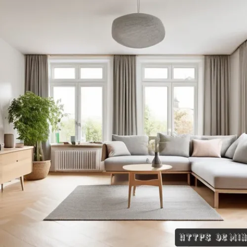 미니멀리즘 적용을 위한 집 마련 전략 - A bright, minimalist living room interior in a modern German apartment featuring multifunctional fur...