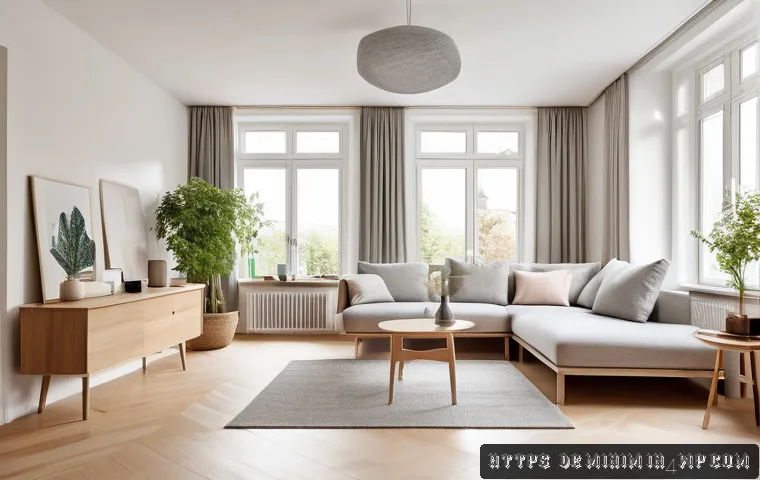 미니멀리즘 적용을 위한 집 마련 전략 - A bright, minimalist living room interior in a modern German apartment featuring multifunctional fur...